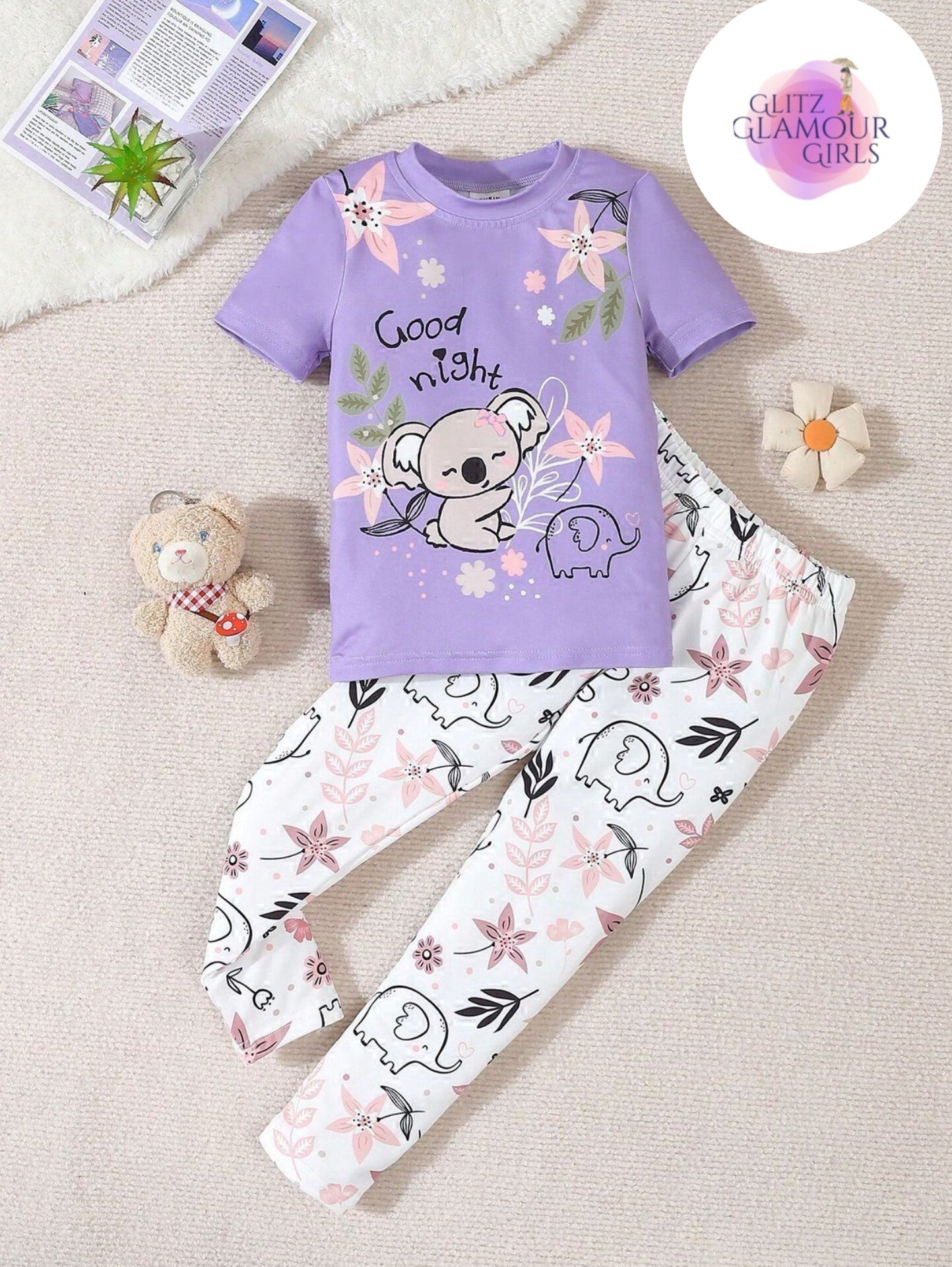 Koala Dreams - Soft Cotton Kids Short Set (Purple Floral)