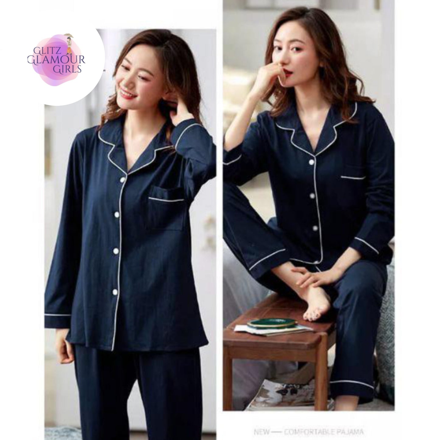 Dark Blue Silk PJ's