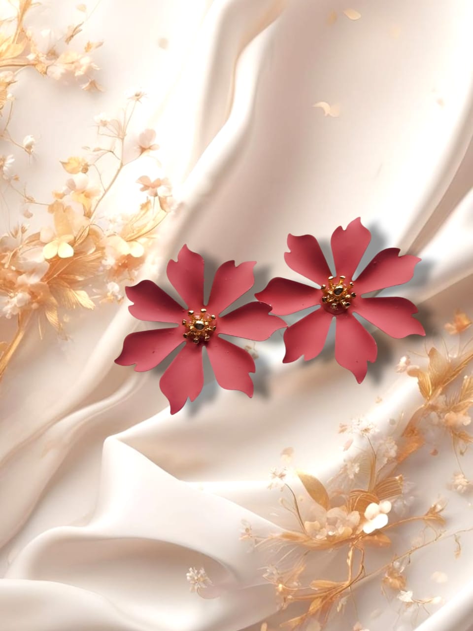 3 Pairs Of Pink Flower Earrings
