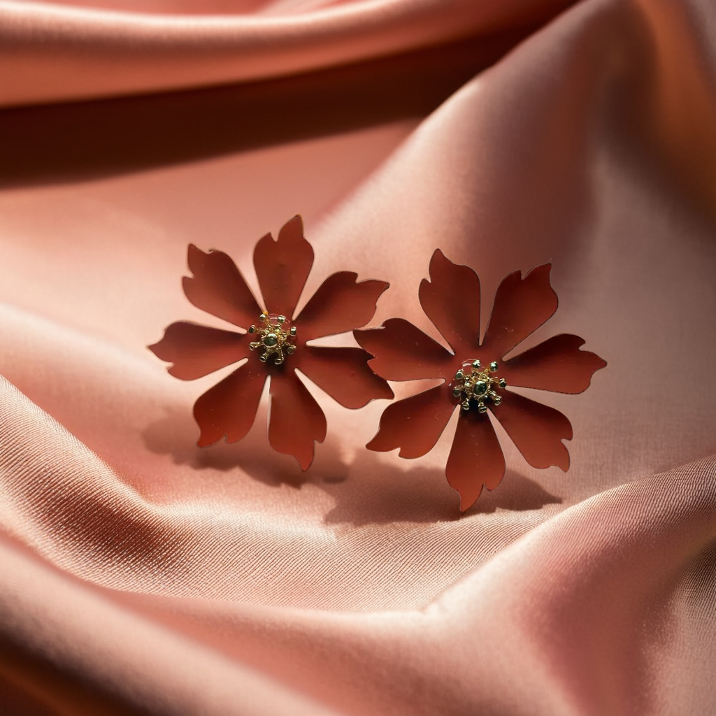 3 Pairs Of Brown Flower Earrings