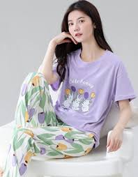 Lilac Bunny Printed Half Selves PJ Set