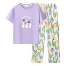 Lilac Bunny Printed Half Selves PJ Set