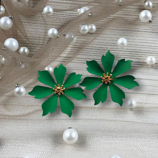 3 Pairs Of Green Flower Earrings